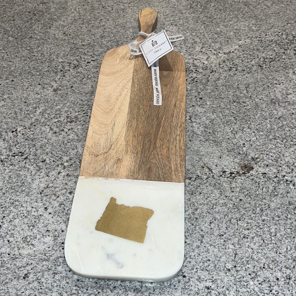 Mary Square “State of Oregon" wooden marble kitchen charcuterie cutting board